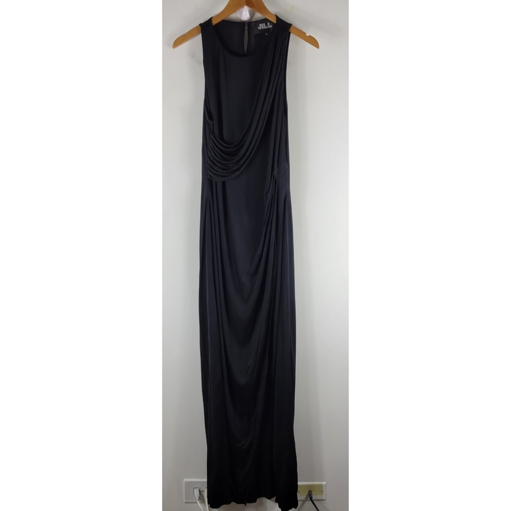 Jill Stuart Vintage 90s Semi Sheer Ruched Draped Side Slit Sleeveless Maxi Dress